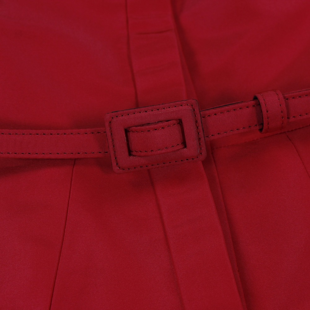 Carolina Herrera Red 100% Silk Embroidered Belted A-Line Shirt Dress Sz 6 - Picture 6 of 11